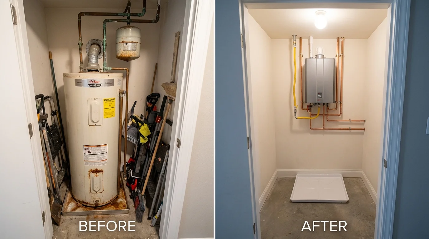 Tank water heater versus wall-mounted tankless unit comparison for Decatur, IL homeowners